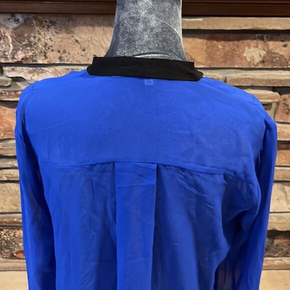 Robert Rodriguez Sheer Silk Blue and Black Long Sleeve Blouse - Picture 5 of 8